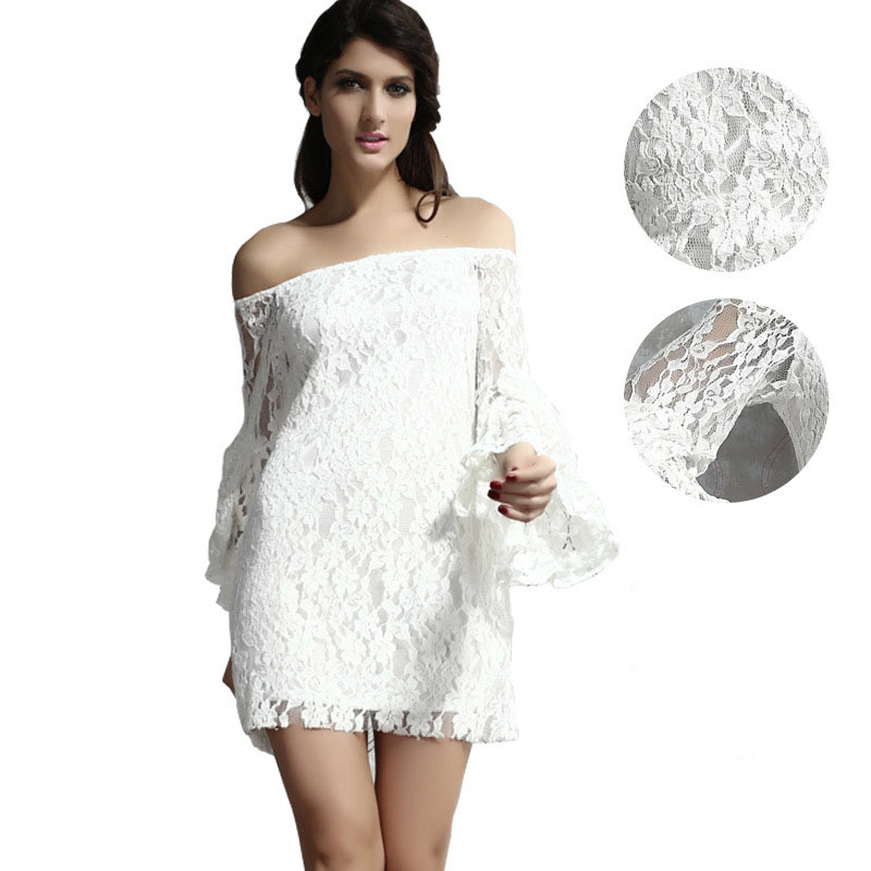 Cream Lace Off-The-Shoulder Mini Dress